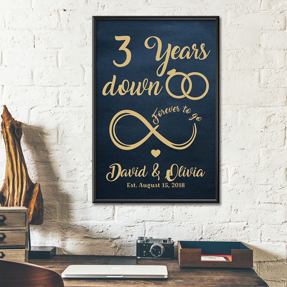 Personalized Names & Date 3Rd Wedding Anniversary Gifts Poster For Couple, Husband & Wife, Her, Him