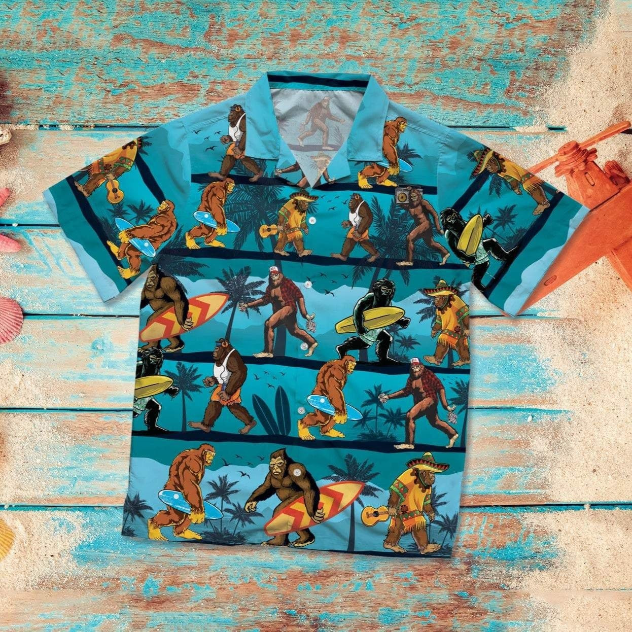 Bigfoot Squad Surfing Enjoy Tropical Summer Vintage Hawaii Aloha Shirts Dh Ha84006