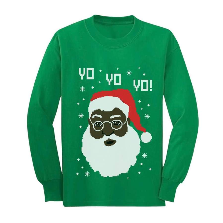 Black Santa Ugly Christmas Sweater Youth Kids Long Sleeve T-Shirt