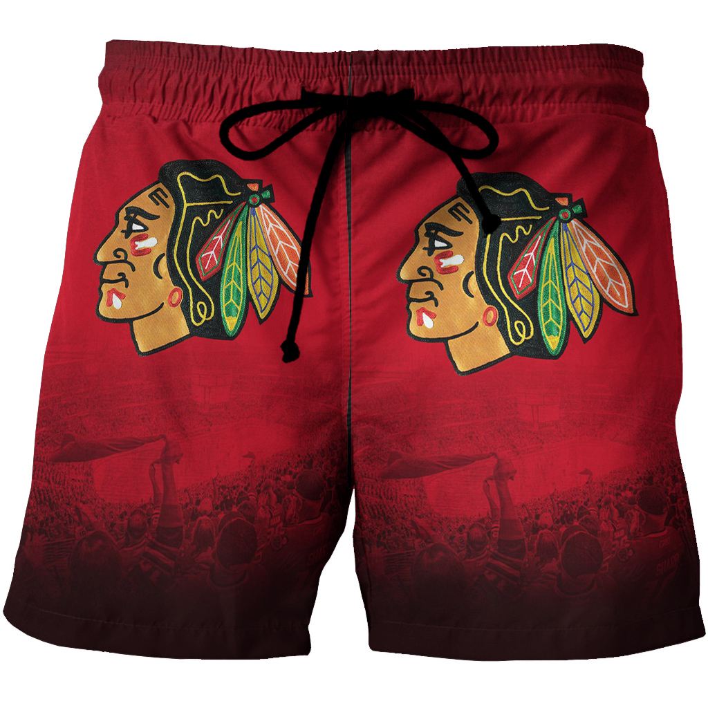 Chicago Blackhawks Emblem Texture4 3D All Over Print Summer Beach Hawaiian Short