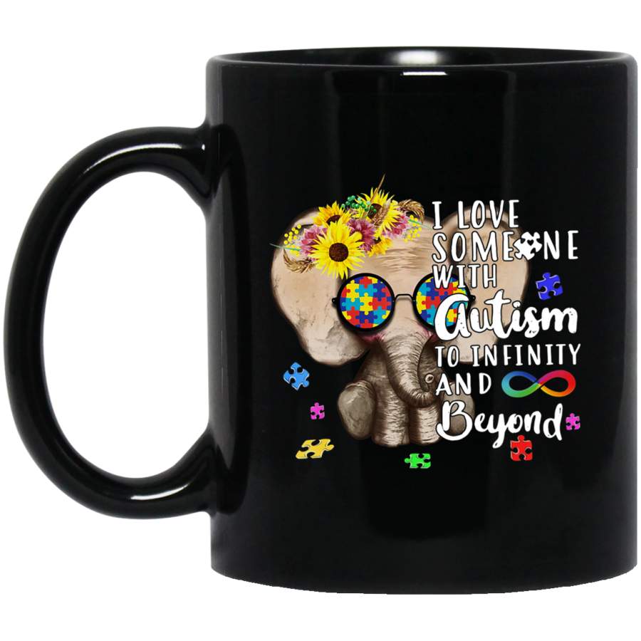 Hippie Elephant I love Someone with Autism Awareness Kid 11oz 15oz Black Mug Idea 2nd April Puzzle Ribbon Support Autism Dad Mom Kids Autistic