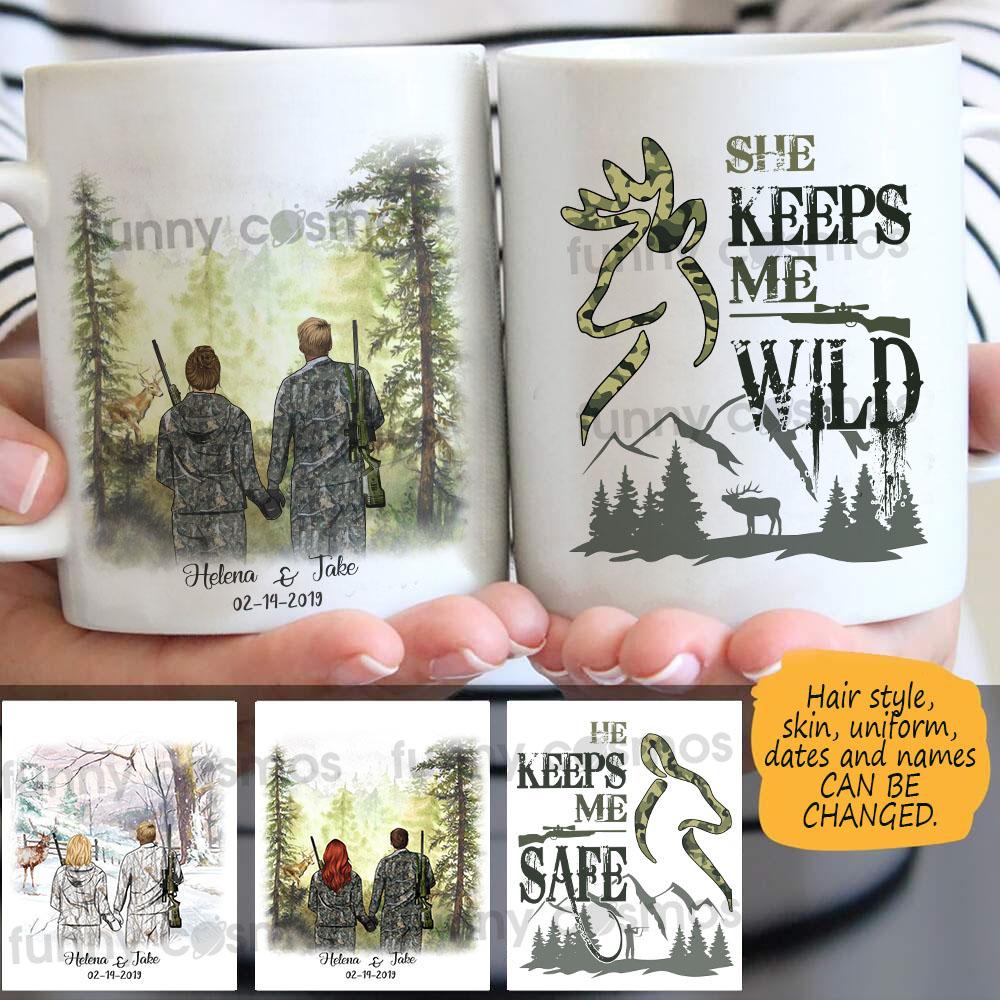 200116301ADS Deer Hunting camo She keeps me wild couple mug customized hair skin mug, personalized Valentine’s Day gift