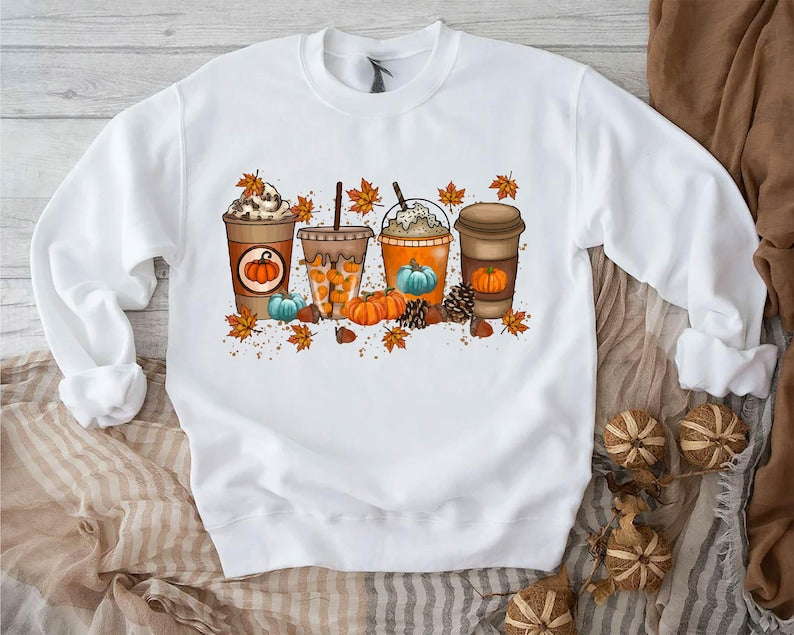 Fall Coffee Halloween Crewneck Sweatshirt All Over Print Sweatshirt For Women Sweatshirt For Men Sws1022