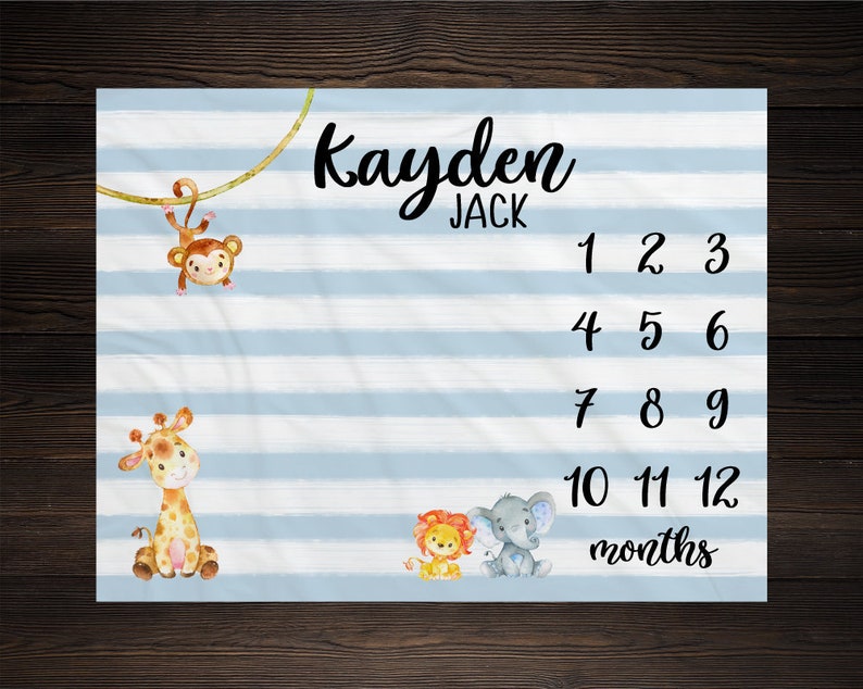 Safari Baby Milestone Blanket Month Blanket Growth Tracker Fleece Blanket Baby Shower Jungle Baby Newborn Gift  Safari Animals