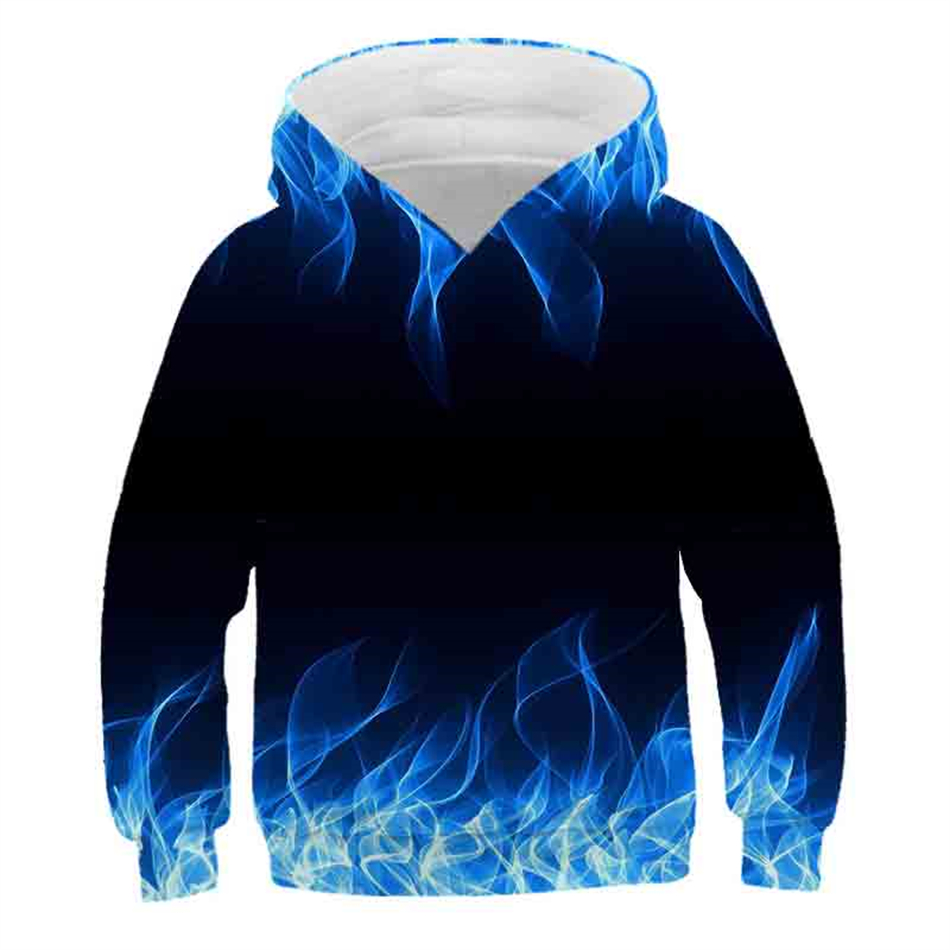 4-13Y Boy Girl Fashion 3D Hooded Sweatshirt Purple Red Blue Green Color Flame Print Kids Hoodie Children Casual Pullover Clothes alx