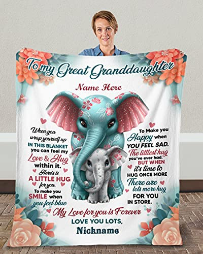 Personalized To My Great Granddaughter Elephant Flower Blanket Gifts For Granddaughter When You Wrap Yourself Up Customized Blanket For Birthday Christmas Graduation Halloween Fleece Sherpa Blanket