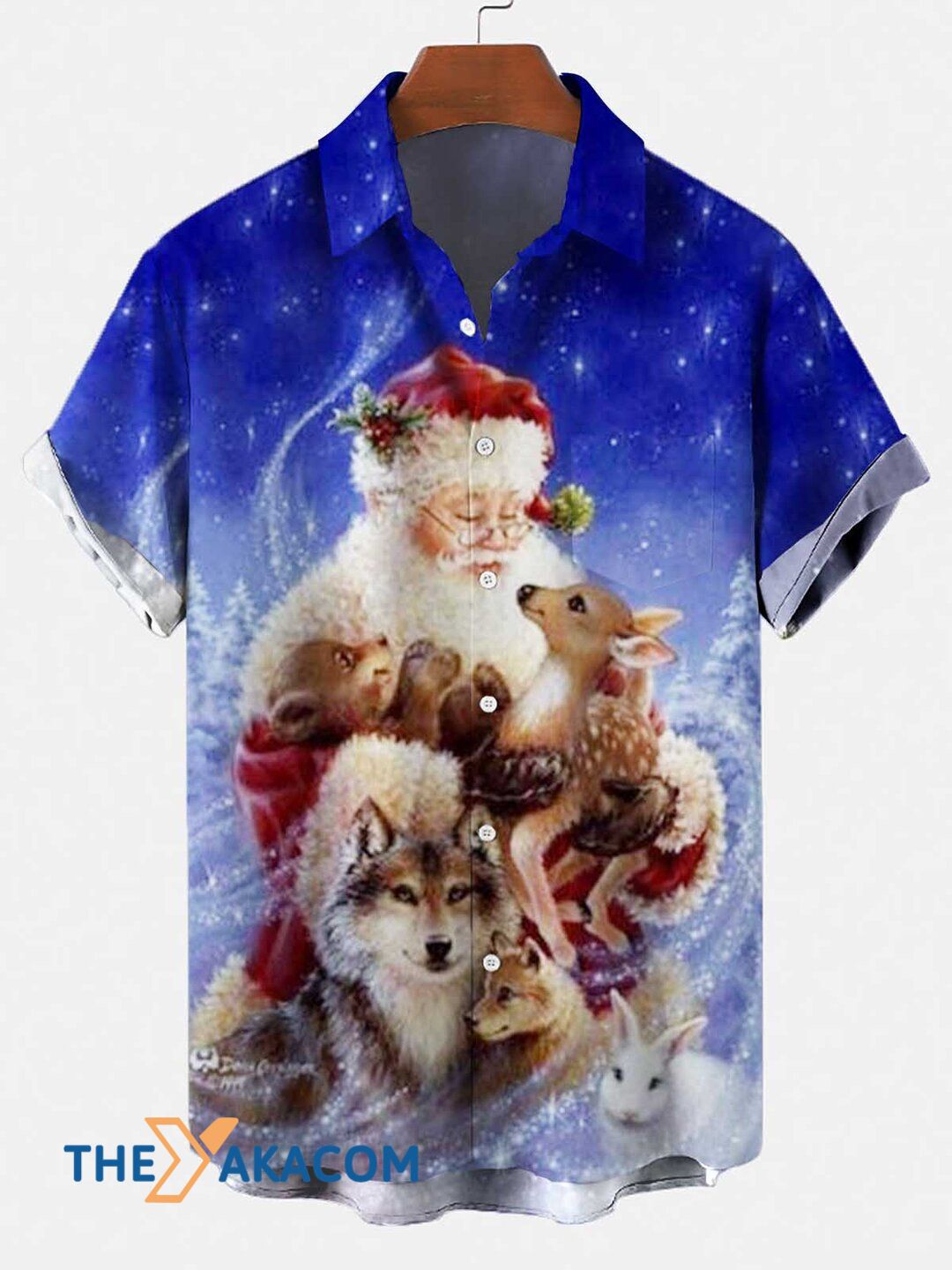 Santa Claus And Animal Merry Christmas Short Sleeve Shirt