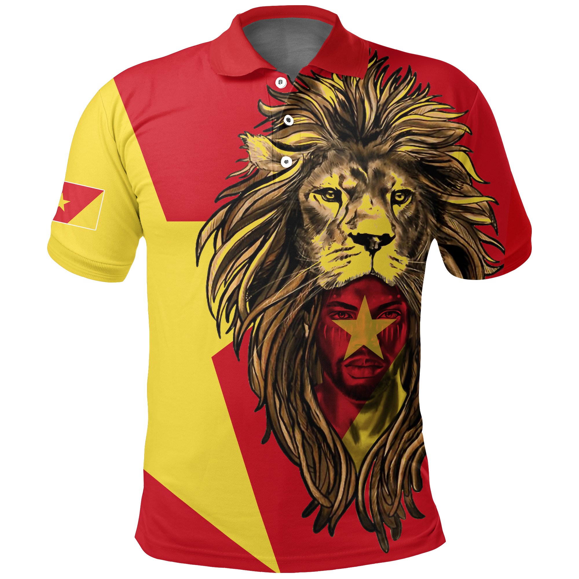 1stTheWorld Amhara Polo Shirt, Amhara Flag Men Lion A10