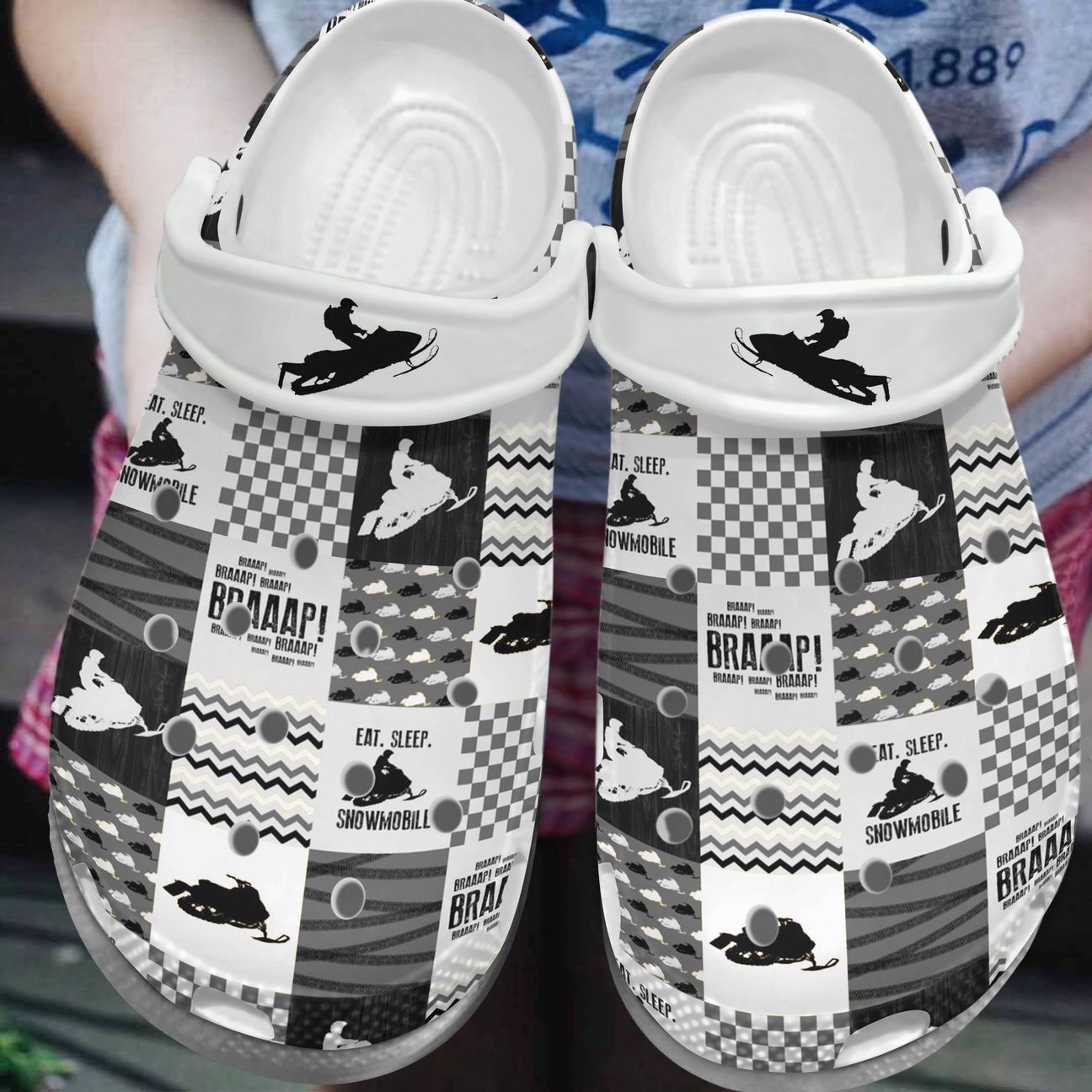 Snowmobile Personalize Clog, Custom Name, Text, Fashion Style For Women, Men, Kid, Print 3D Eat Sleep Snowmobile