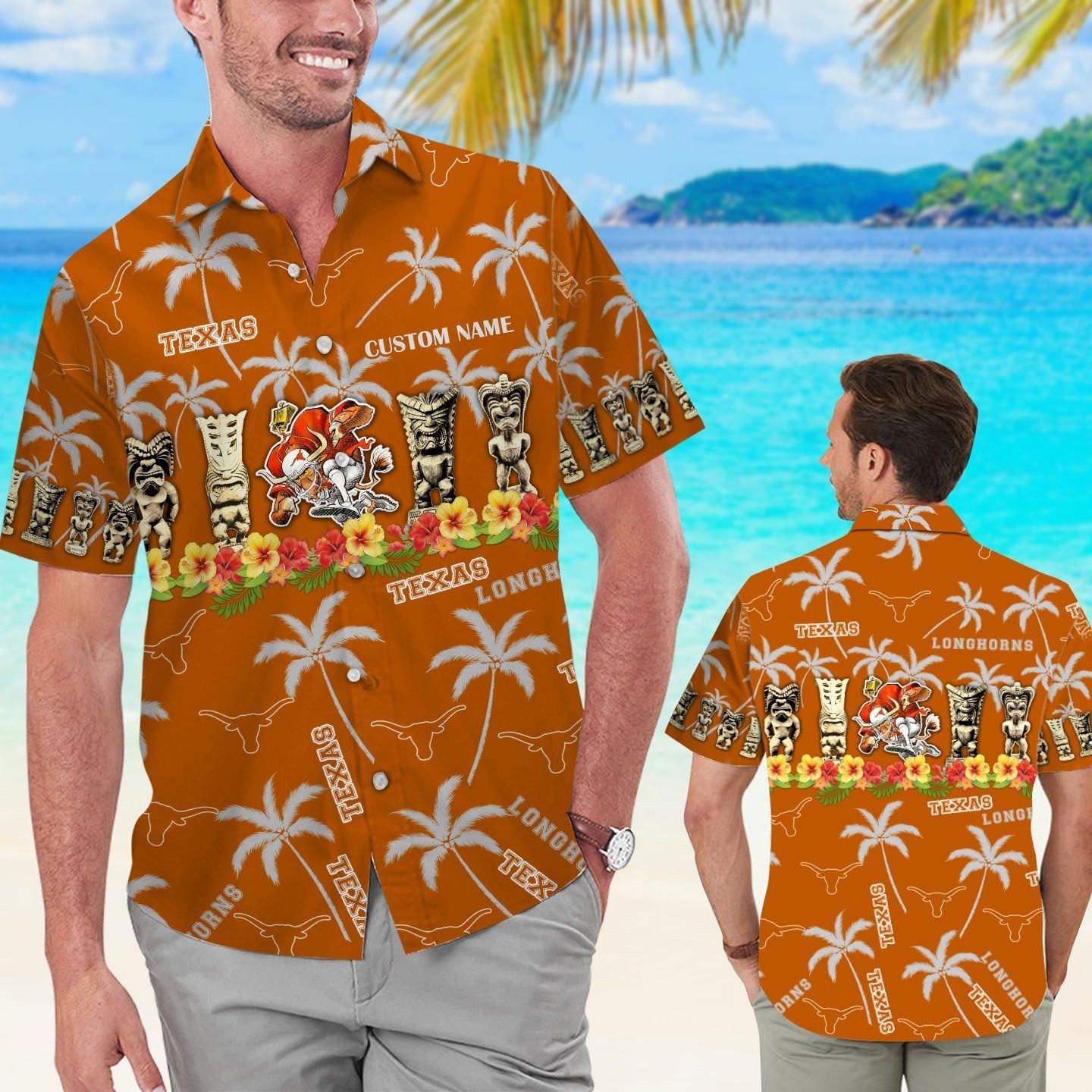 Texas Longhorns Name Personalized Tropical Hawaiian Shirts