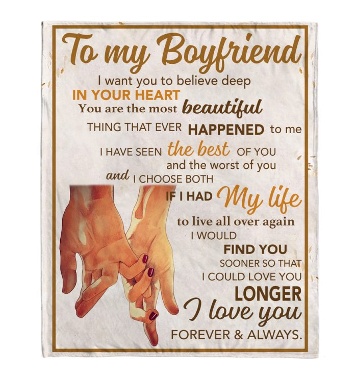 Personalized To My Boyfriend I Love You Forever And Always Hold Hand Valentine Fleece Blanket