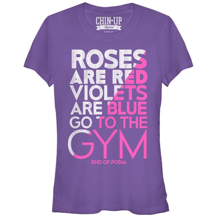 CHIN UP Junior’s Valentine Roses Are Gym Poem  T Shirt Purple