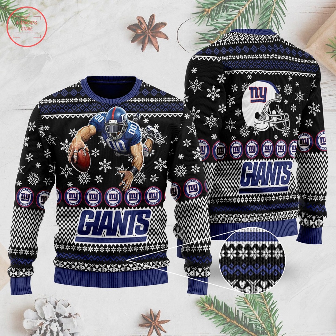 New York Giants Black Blue Gift For Fan Ugly Wool Sweater Christmas