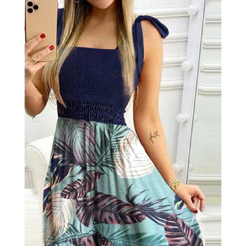 Summer Women’s 2021 New Irregular Tube Top Sling Sleeveless Long Dress Applique Print Slim Commuter High Waist A-line Dress alx