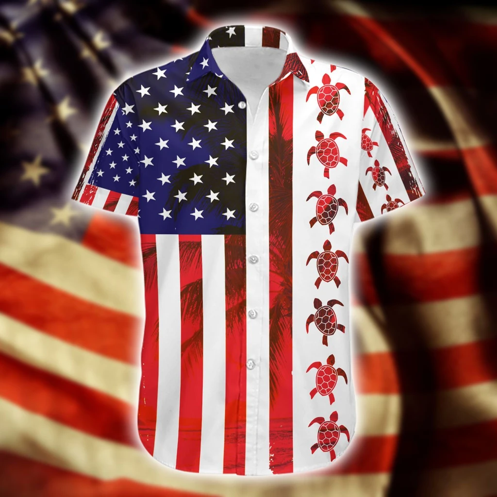 American Turtle Flag 3D Print Polyester Hawaiian Shirt