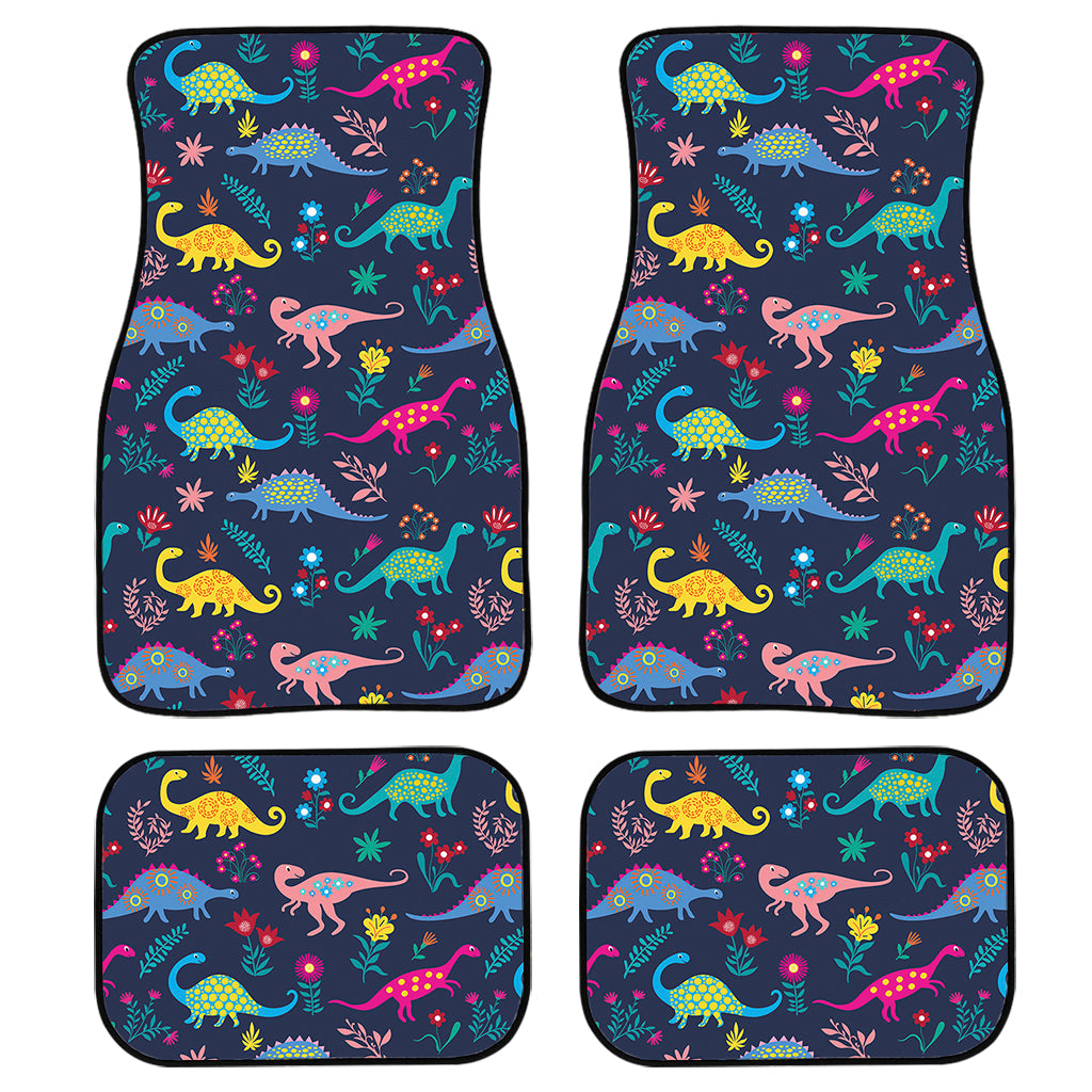 Cute Dino Floral Pattern Print Front And Back Car Floor Mats, Front Car Mat