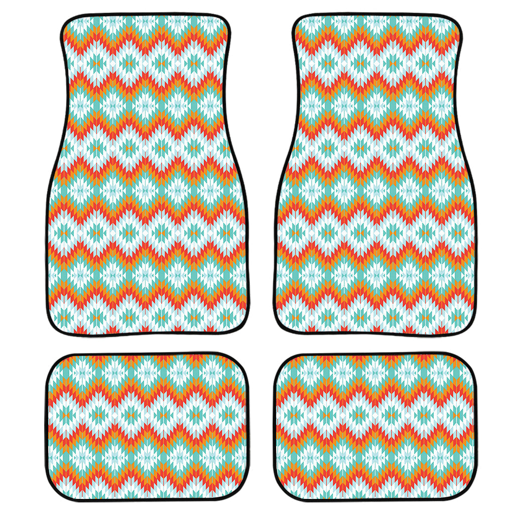 Turquoise Native American Pattern Print Front And Back Car Floor Mats, Front Car Mat