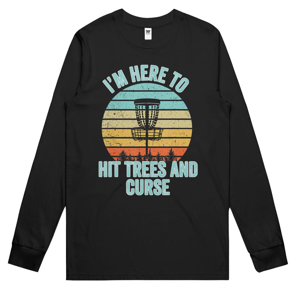 Disc Golf Shirt Funny Hit Trees And Curse Retro Disc Golf Gi Long Sleeve T Shirts