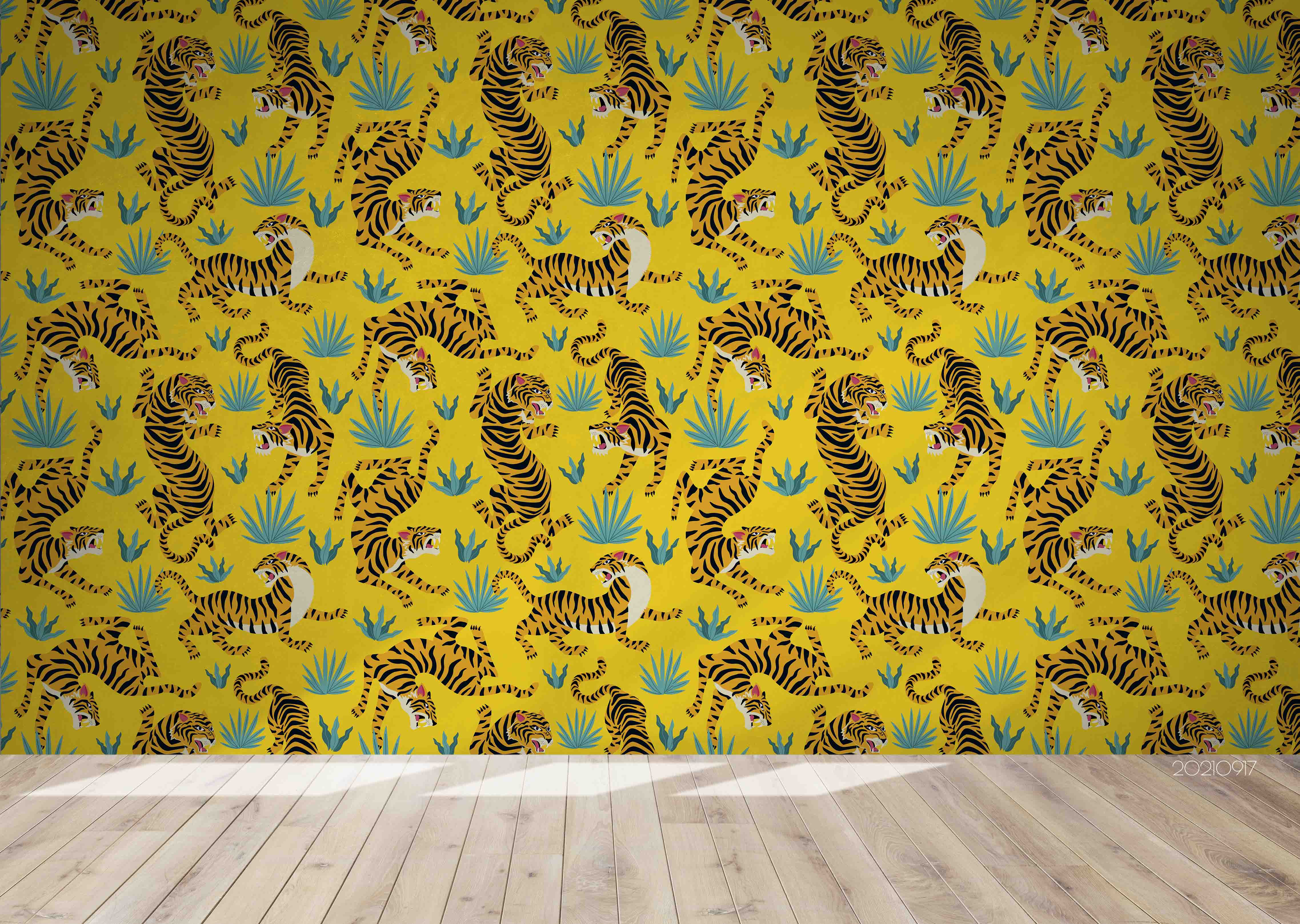 3D Hand Drawn Animal Tiger Yellow Wall Mural Wallpaper Lqh 118