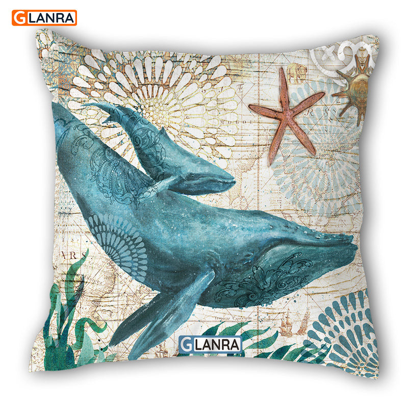 Whale In The Ocean Vintage Pillow, Whale, Ocean Pillow (Insert Included)