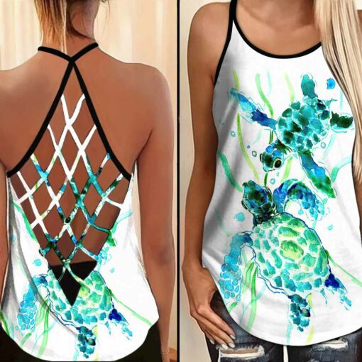 Turtle Criss Cross Tank Top For Turtle Lovers, Gift For Her Gift For Turtle Lover Friend Tanktop And Legging, Animal Lovers