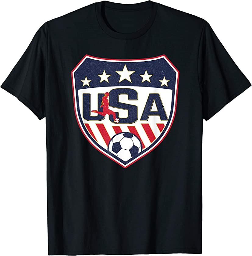 Vintage Soccer Apparel USA Shield Soccer player silhouette T-Shirt