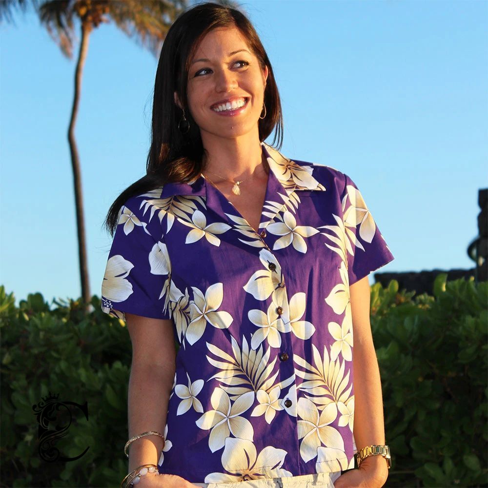 Tropic Fever Purple Fitted Women’S Hawaiian Shirt