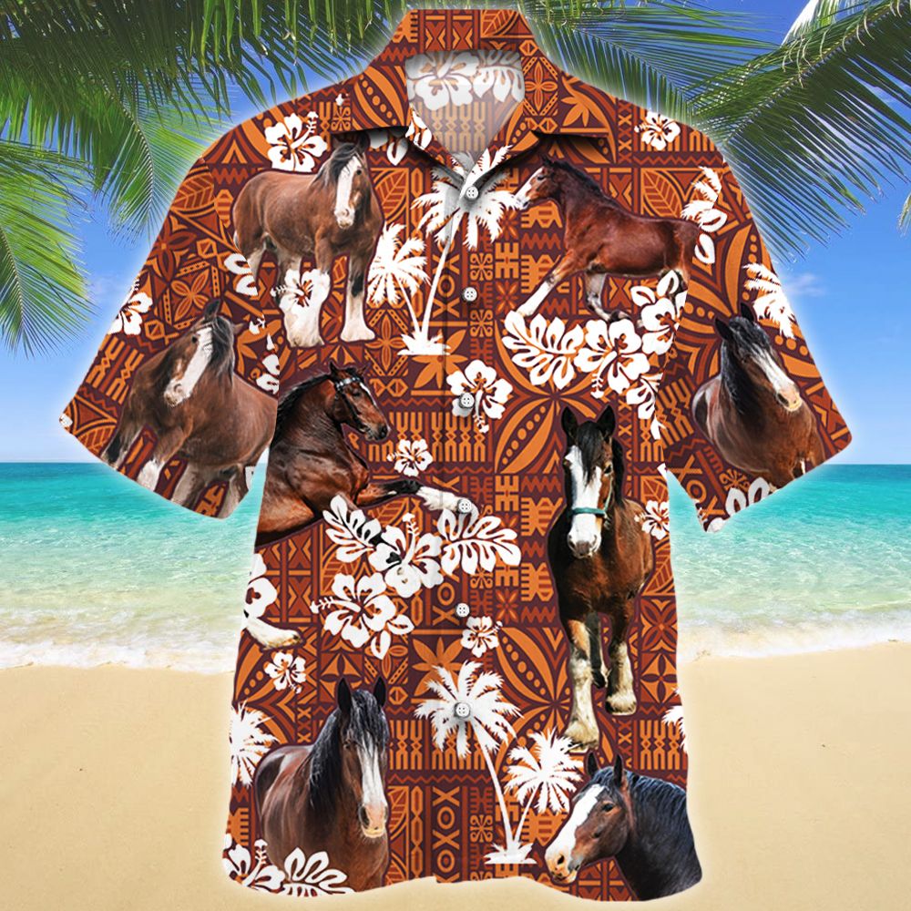 Clydesdale Horse Red Tribal Pattern Hawaiian Shirt Ha68667