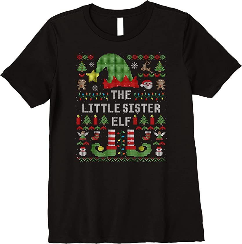 Womens The Little Sister Elf Ugly Christmas Matching Family Group Premium T-Shirt