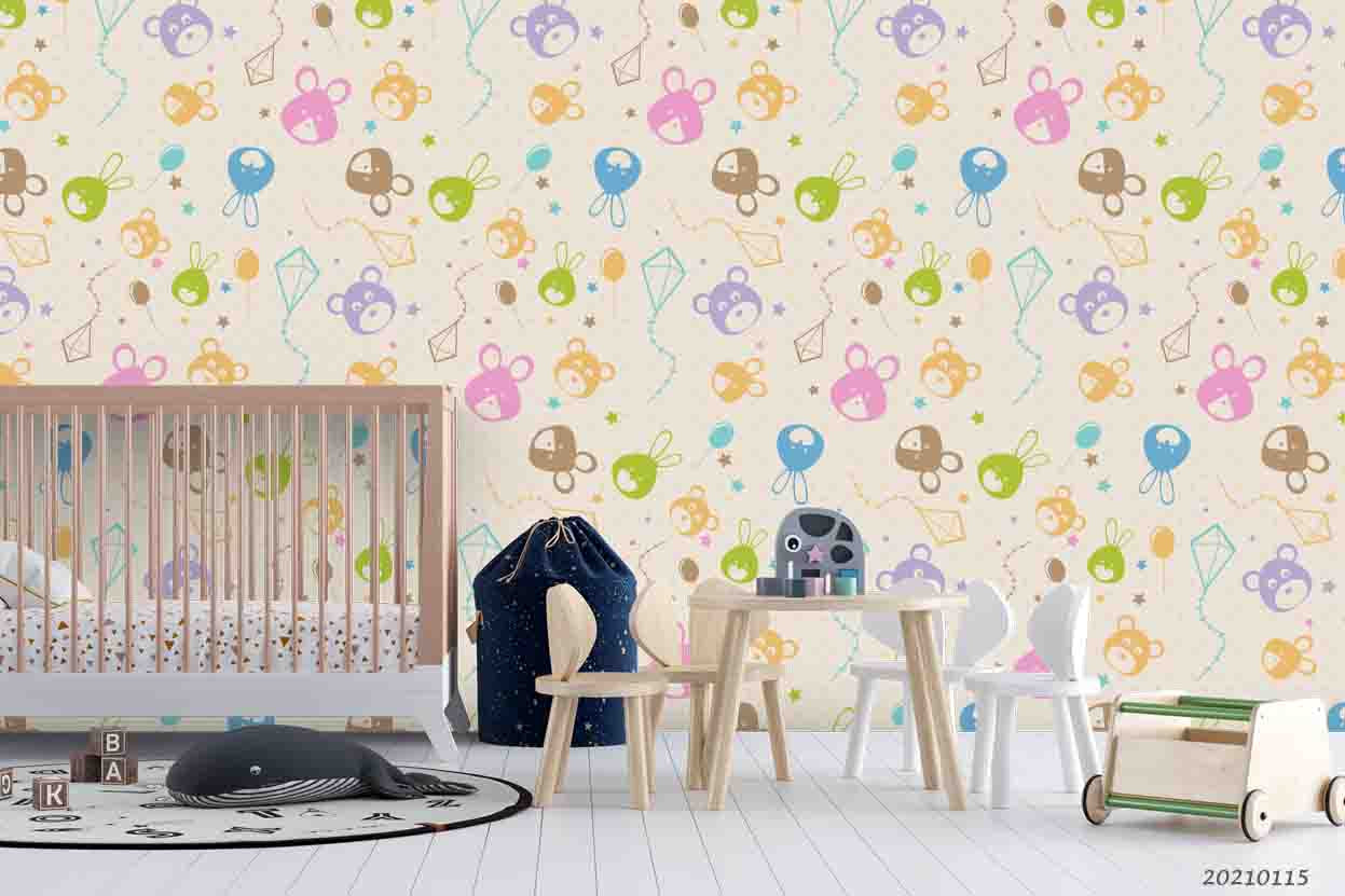 3D Cartoon Animal Balloon Wall Mural Wallpaper Lqh 70