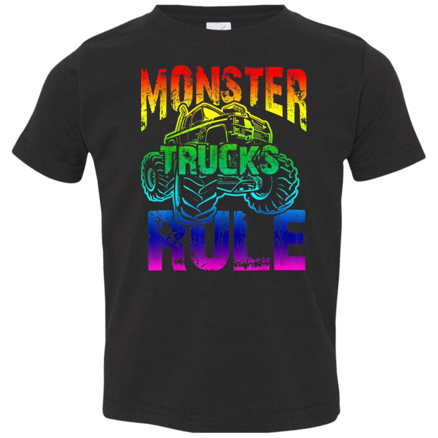 Monster Trucks Rule top for Rainbow TShirt 3321 Rabbit Skins Toddler Jersey T-Shirt