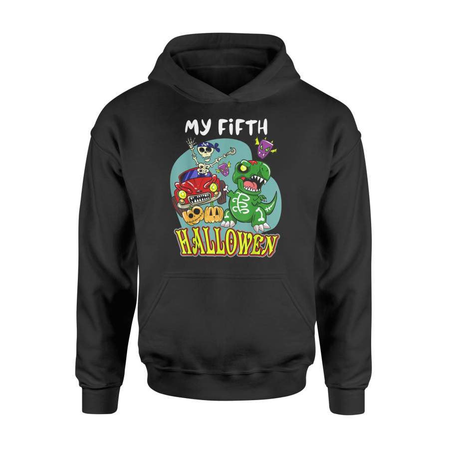 5th Birthday party my 5 fifth Halloween Baby Dinosaur tshirt – Premium Hoodie