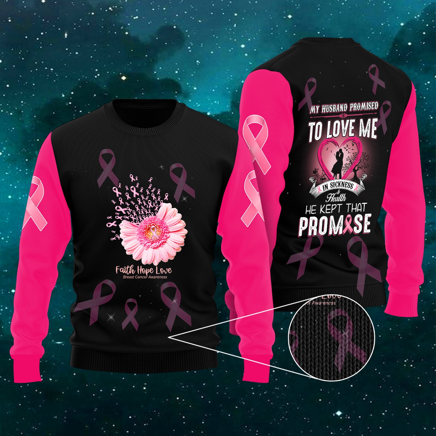 Breast Cancer Awareness Husband Love Ugly Christmas Sweater | For Men & Women | Adult | Uh1002