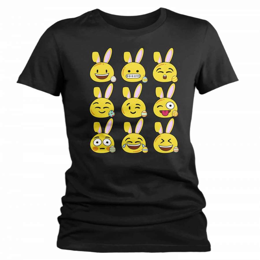 Women’s Funny Easter T Shirt Easter Emoji Shirt Funny Bunny Easter Shirt Bunny Emoji Shirt Cute Shirt