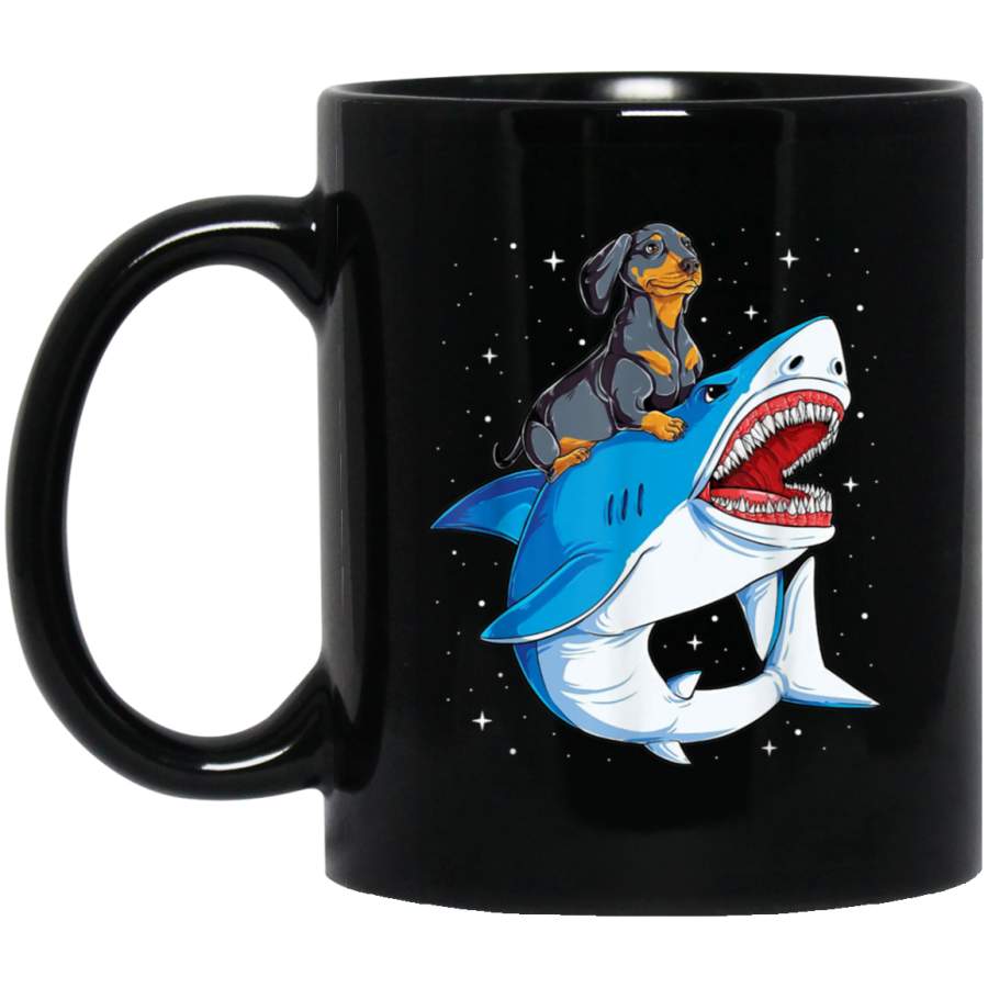 Dachshund Dog Riding Shark Funny Sharks Dogs Lover Gift 11 oz 15 oz Mug Black