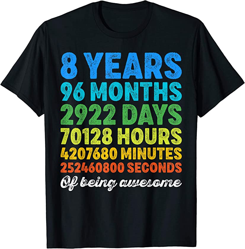 8 Years Old Gifts 8th Birthday Shirt Vintage Retro Countdown T-Shirt