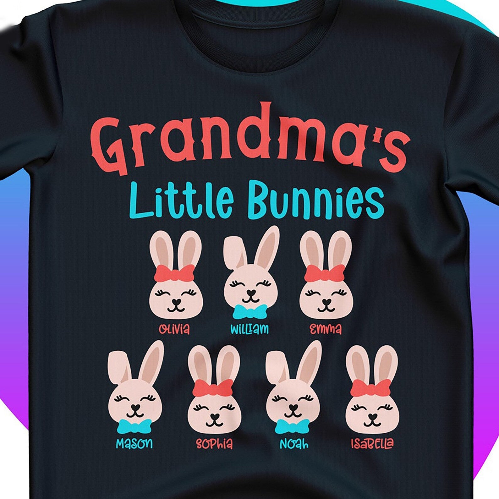 Personalized T-Shirt Grandma’S Little Bunnies Cute Bunny Printed Custom Grandkids Name Easter Day Shirt