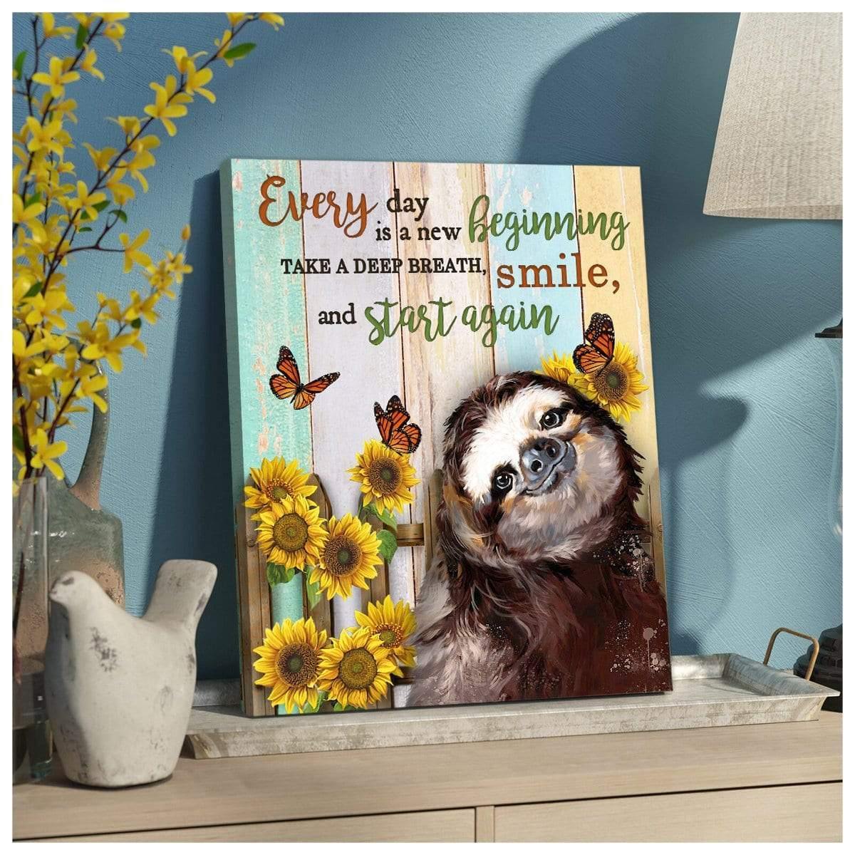 Sloth Premium Wall Art Canvas – Every Day Is New Beginning Premium Canvas