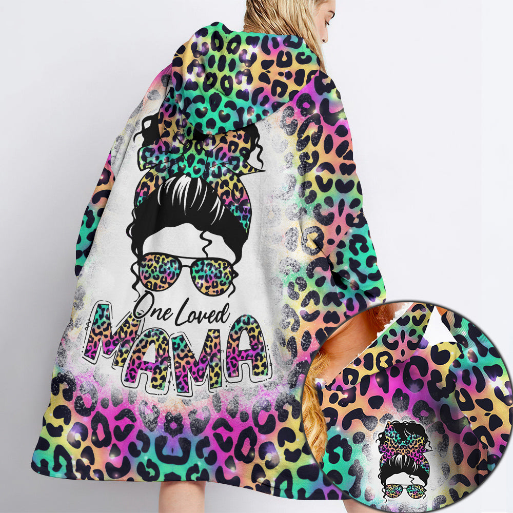 One Loved Mama Messy Bun Leopard Sherpa Blanket Hoodie – Tlno1808214