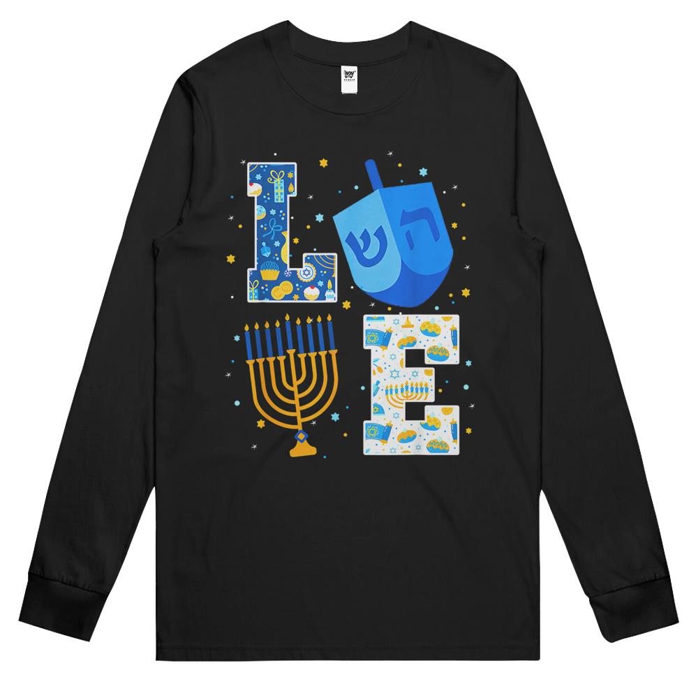 Love Hanukkah Decorations Dreidel Menorah Chanukah Long Sleeve T Shirts