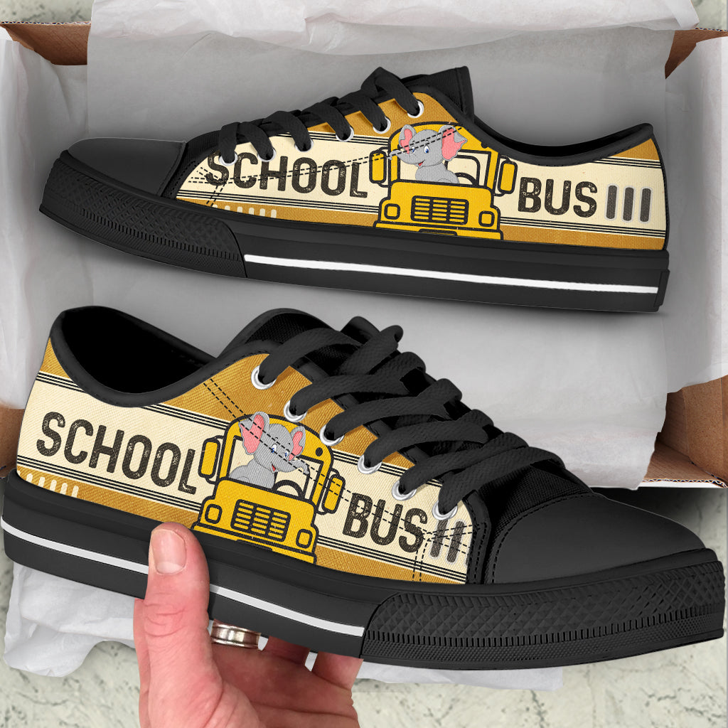 Elephant Yellow School Bus Teacher Low Top Shoes Canvas Shoes – Best Gift For Teacher