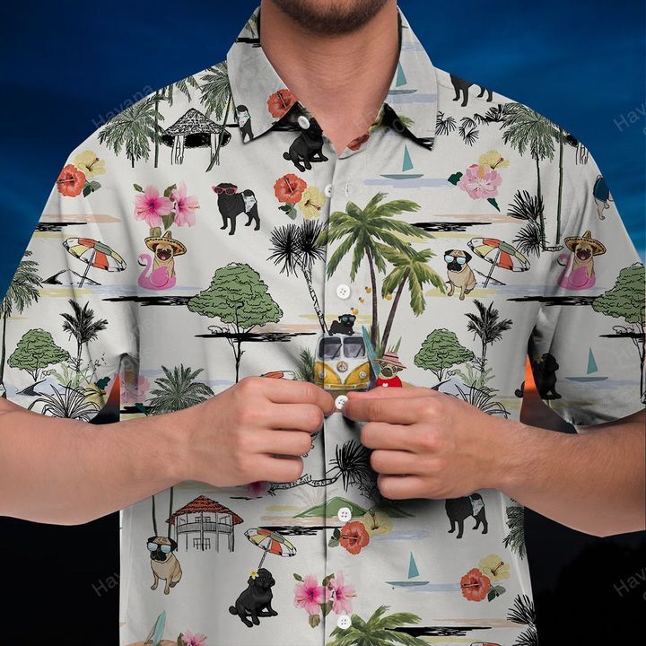 Pug Hawaiian Shirt Hawaii Beach Retro