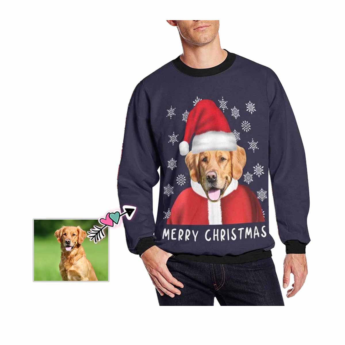 Custom Face Merry Christmas Puppy Men’S All Over Print Crewneck Sweatshirt