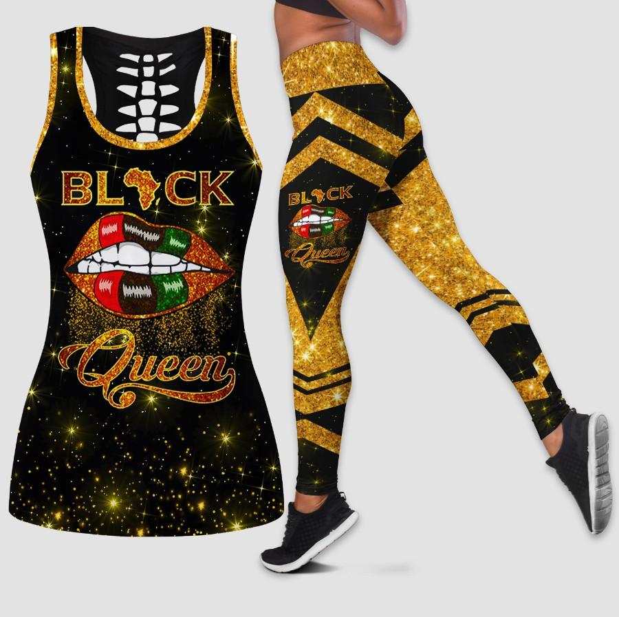 Black American Gift Black Queen Tank Top And Leggings Set Chm