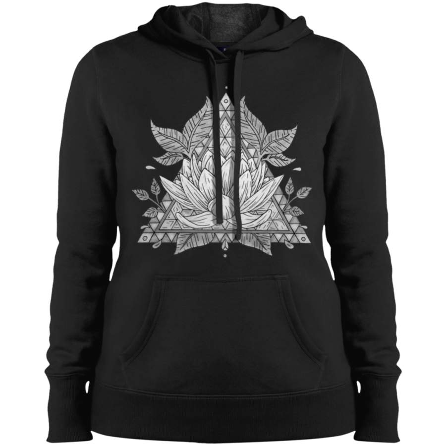 AGR Grey Lotus Flower Geometric Design Ladies’ Pullover Hooded Sweatshirt