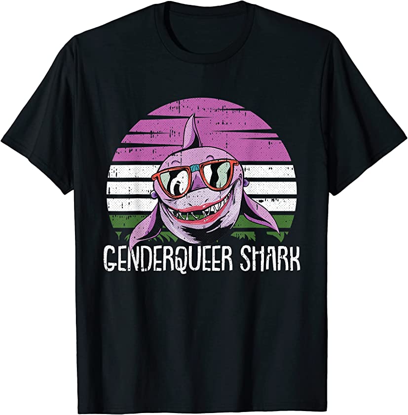 Shark Gender-queer Pride Retro Ocean Animal LGBT-Q Ally T-Shirt