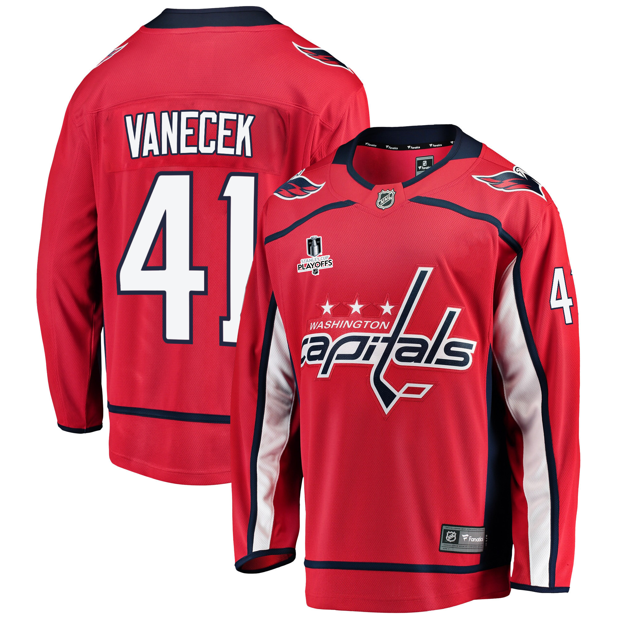 Washington Capitals Vitek Vanecek 41 Home 2022 Stanley Cup Playoffs Breakaway Men Jersey – Red