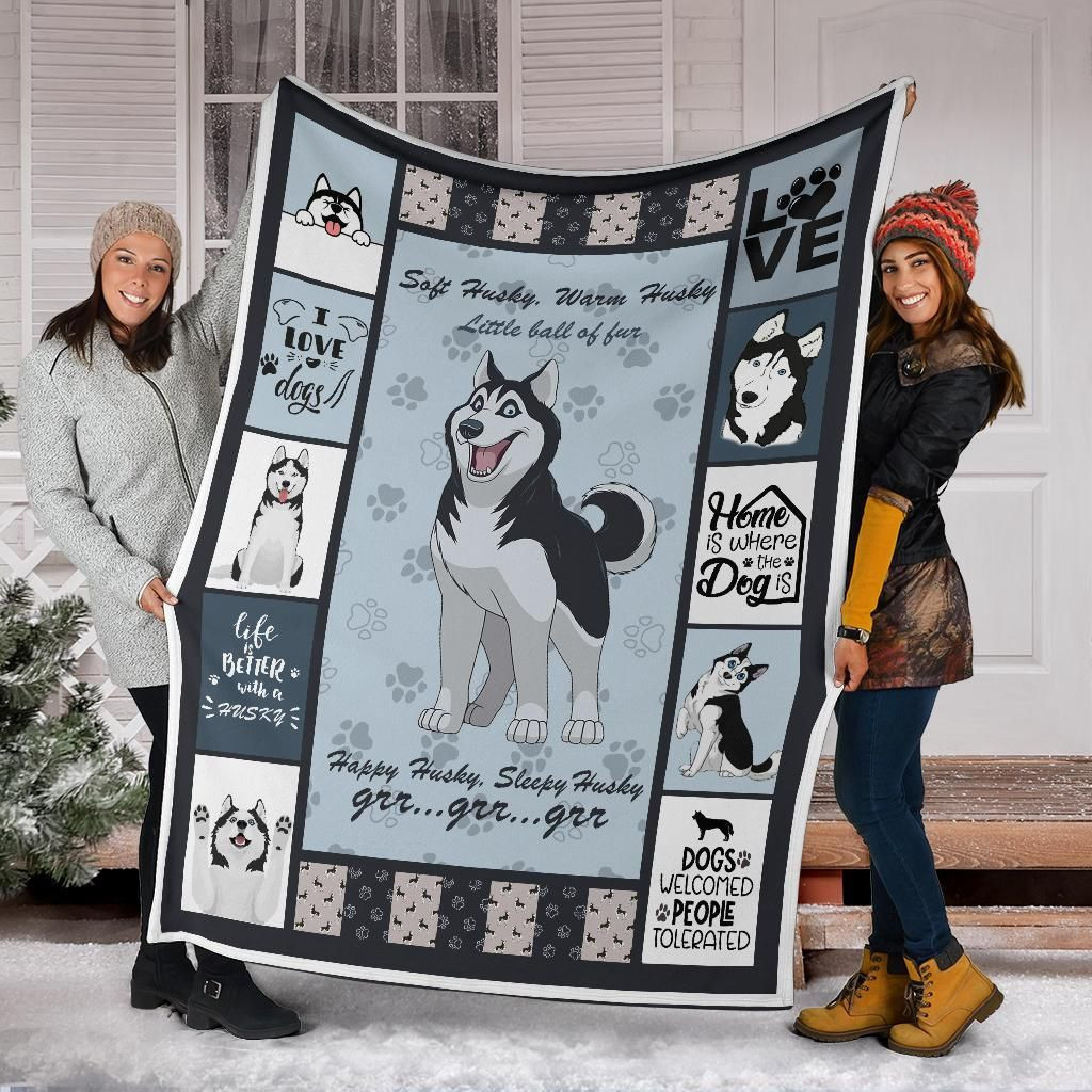 Happy Siberian Husky, Christmas Gift, Dog Lover Blanket