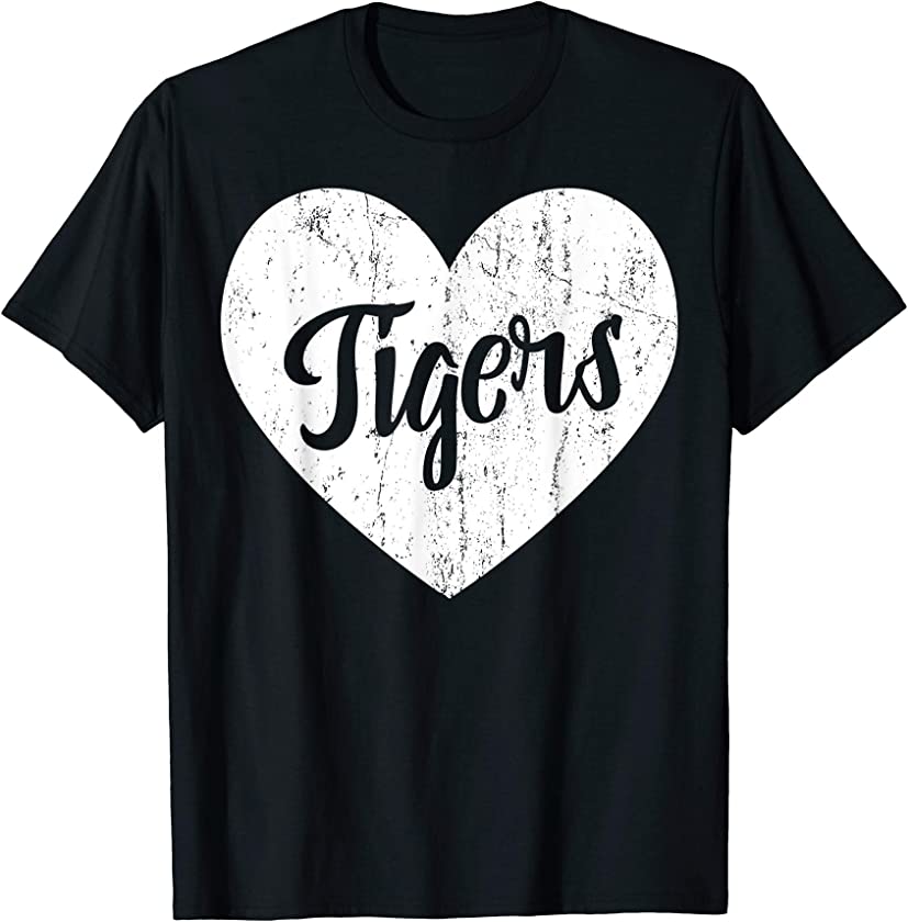 Tigers School Sports Fan Team Spirit Mascot Cute Heart Gift T-Shirt