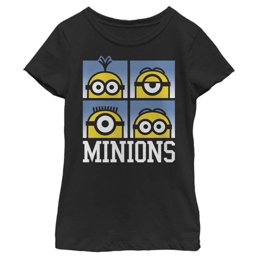 Despicable Me Girl’s Minions Big Face Grid  T Shirt